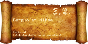 Berghofer Miksa névjegykártya